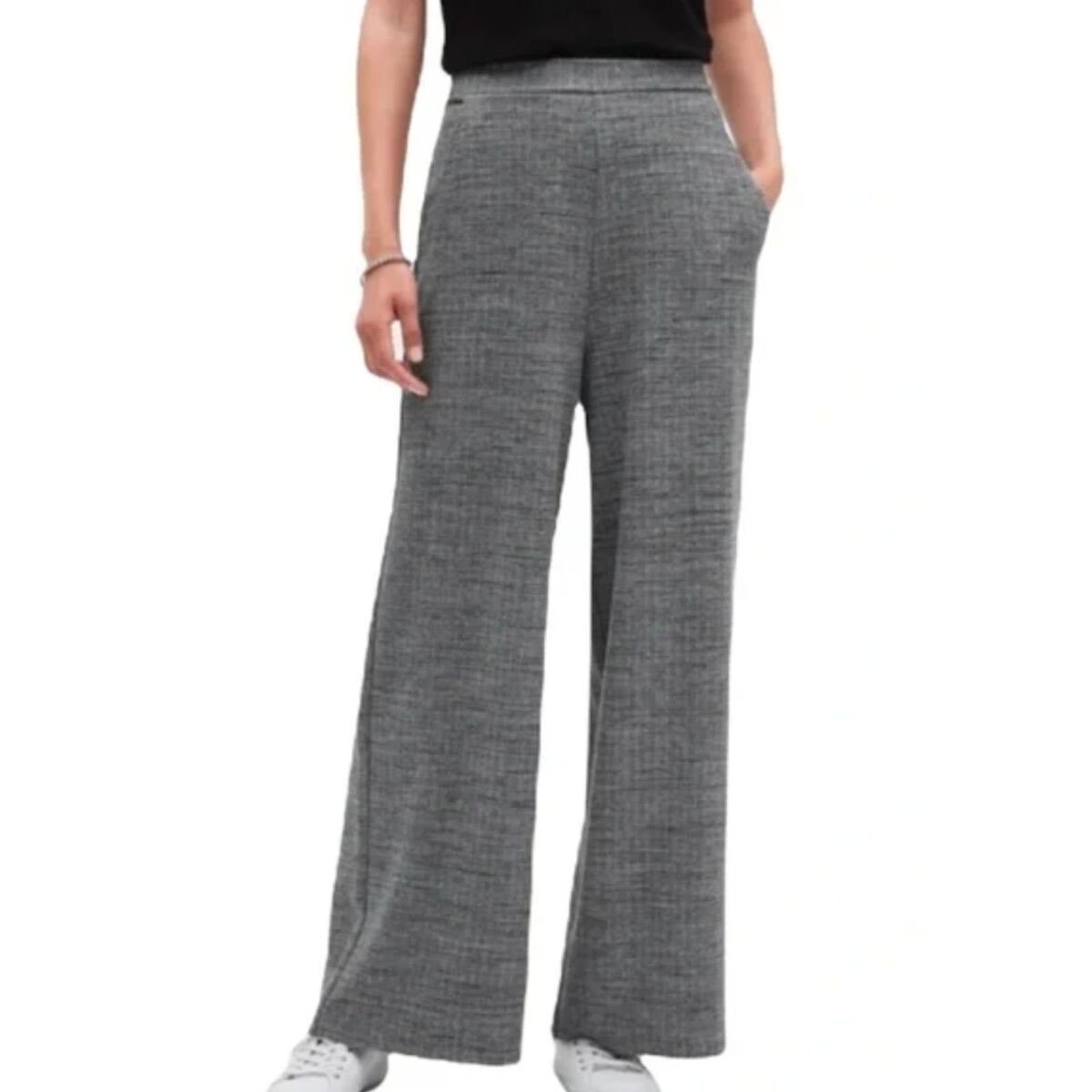 Banana Republic Textured Wide Leg High Waist Knit Gray Pants Women's Size Medium